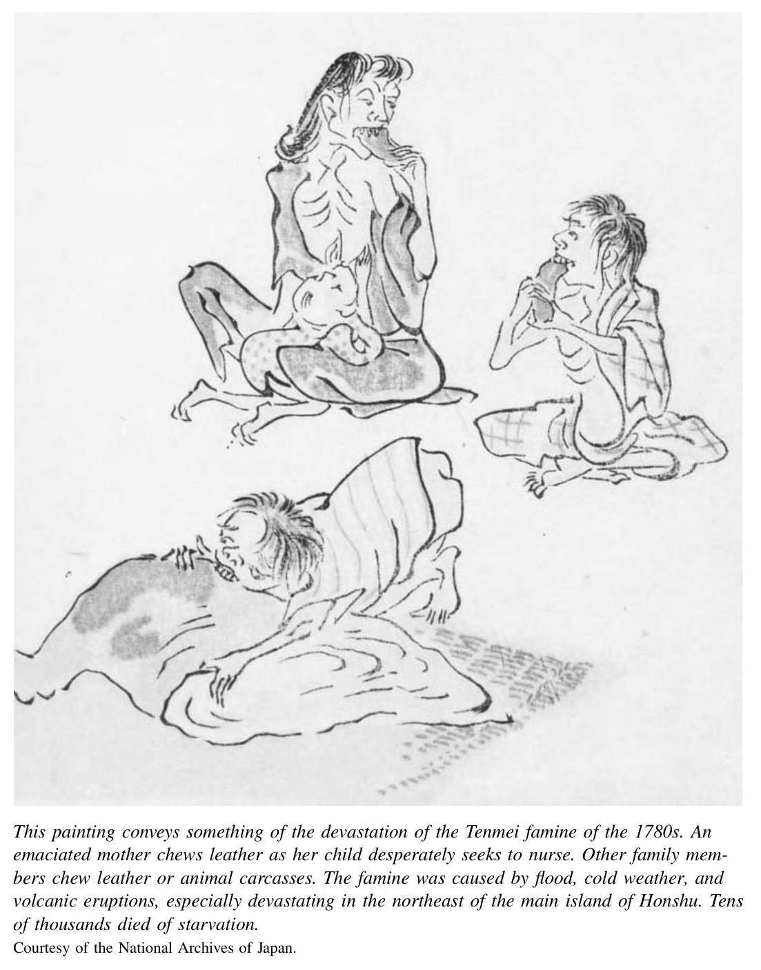 这幅画作传达了十八世纪八十年代天明饥荒的惨状