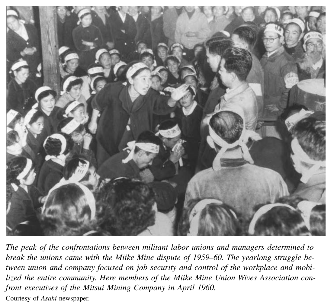 激进工会与决意打垮工会的资方之间的对抗，在1959—1960年的三池煤矿争议中达到顶点